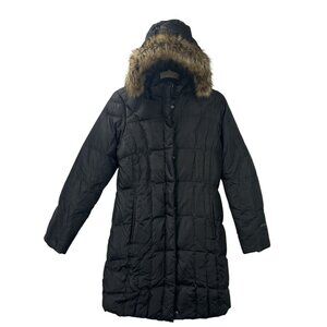 Eddie Bauer Women's Size XS Puffer Coat Down Faux fur Hooded Black Parka